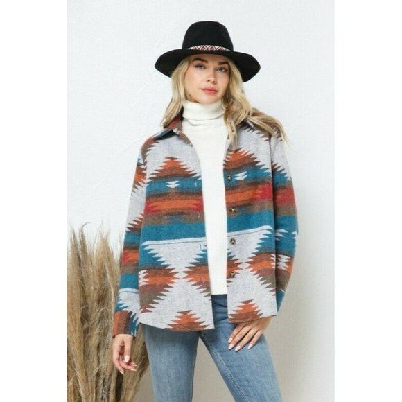 Blue B Jackets & Blazers - Aztec Tribal Jacket Oversized Heavy Flannel Shacket
